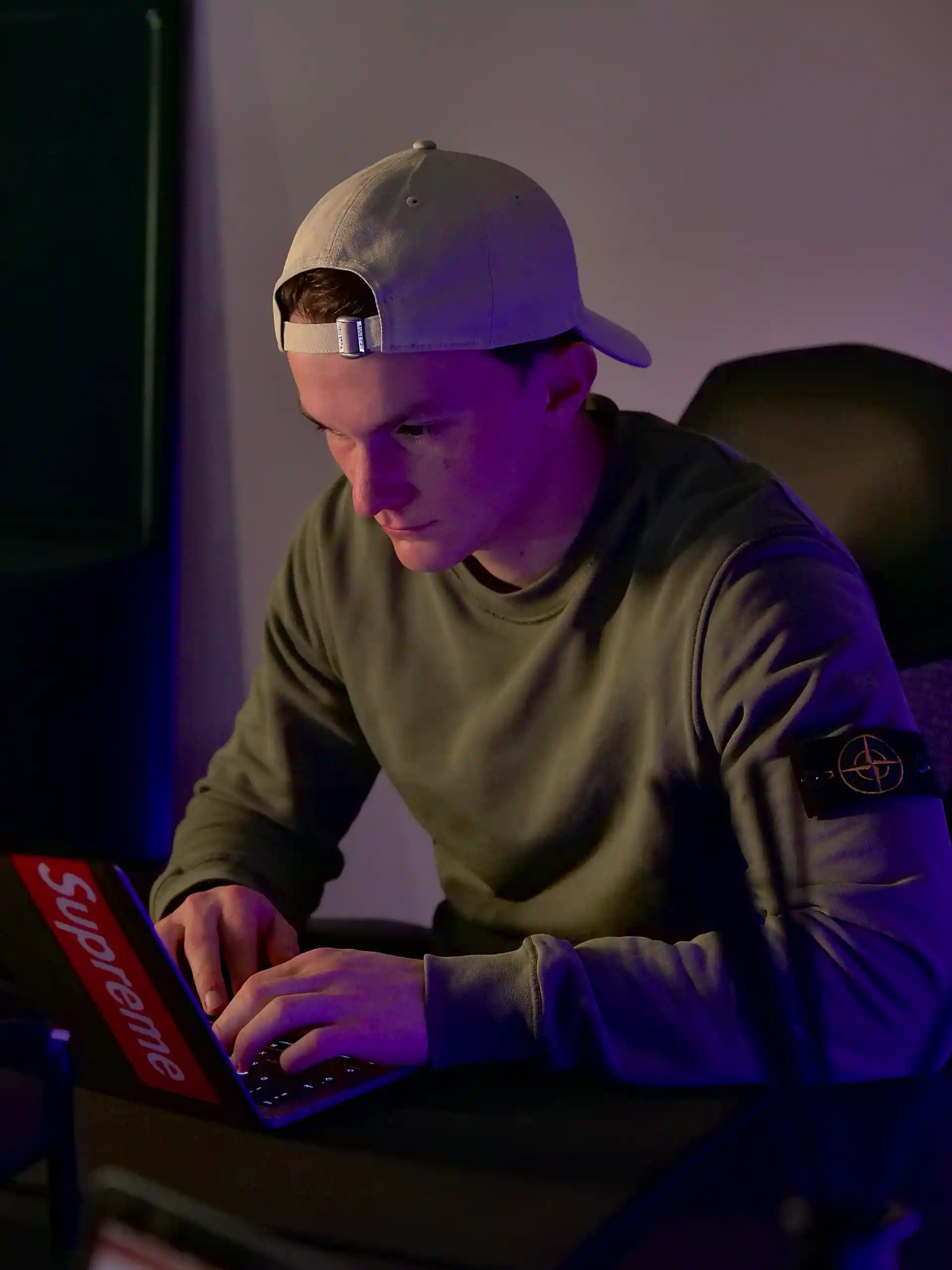 Working at the laptop in the studio