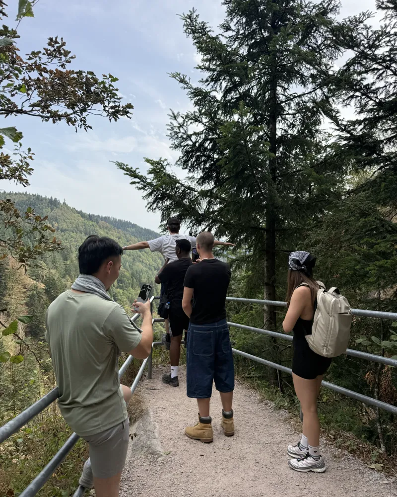 The crew on location in the mountains